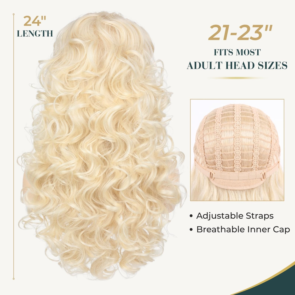 Long Blonde Curly Wig with Bangs for Women Retro Country Diva Costume Wig