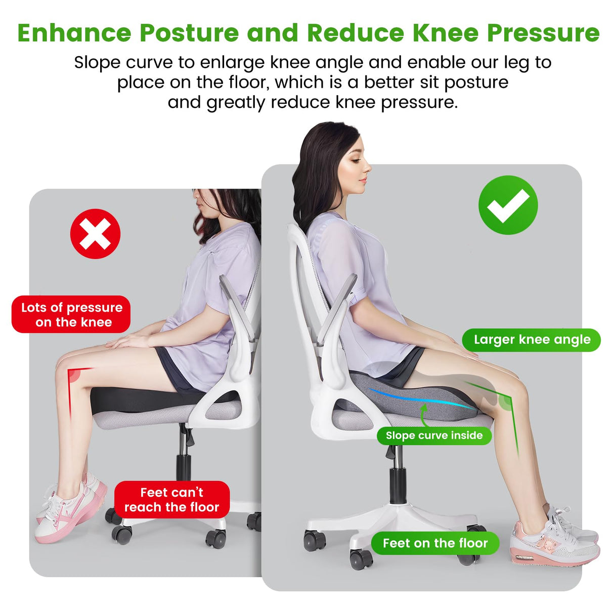 Deep U Tailbone Pain Relief Seat Cushion for Long Sitting on Office Chair, Wheelchair, Car Seat, Home Seat - Slope Curve Hemorrhoids Pillow for Hip, Tailbone, Coccyx, Sciatica Pain-Black/Gray