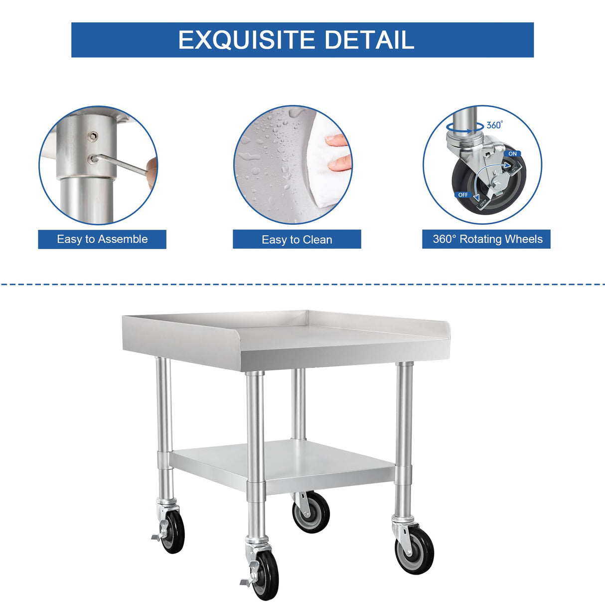 HARDURA Stainless Steel Equipment Stand Metal Prep Table with Casters 30"X 24" NSF 430 for Commercial Food Prep