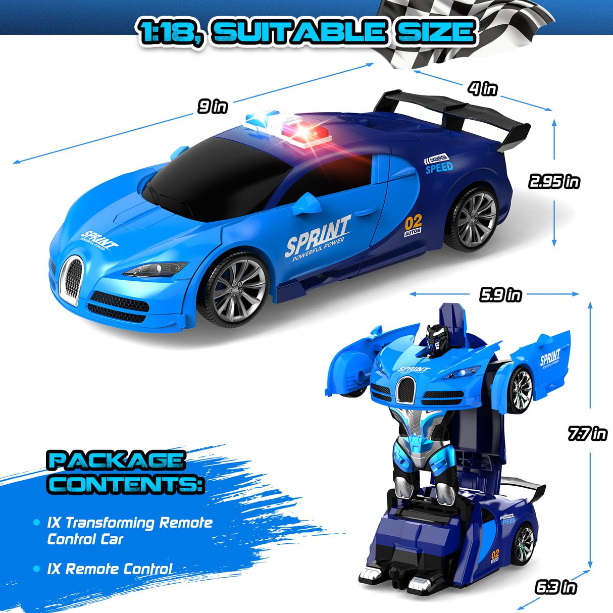 AONEPTR Remote Control Car, One-Click Becoming Robot Transforming Toys Car for Boys, Smooth Deformation, Demo Mode, 360° Rotation, Easy to Use, 2.4GHZ, with LED Lights, RC Cars for Christmas, Kids
