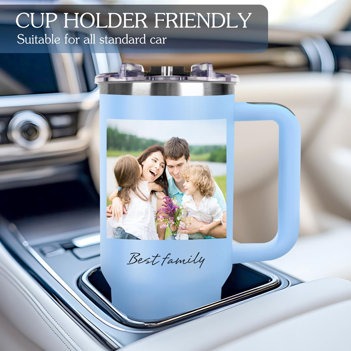 Personalized 40 oz Tumbler with Handle and Straw, Custom Tumbler with Picture, Logo, Text, Stainless Steel Travel Coffee Mug Cup, Personalized Gifts For Women Men Birthday Anniversary Christmas Gifts