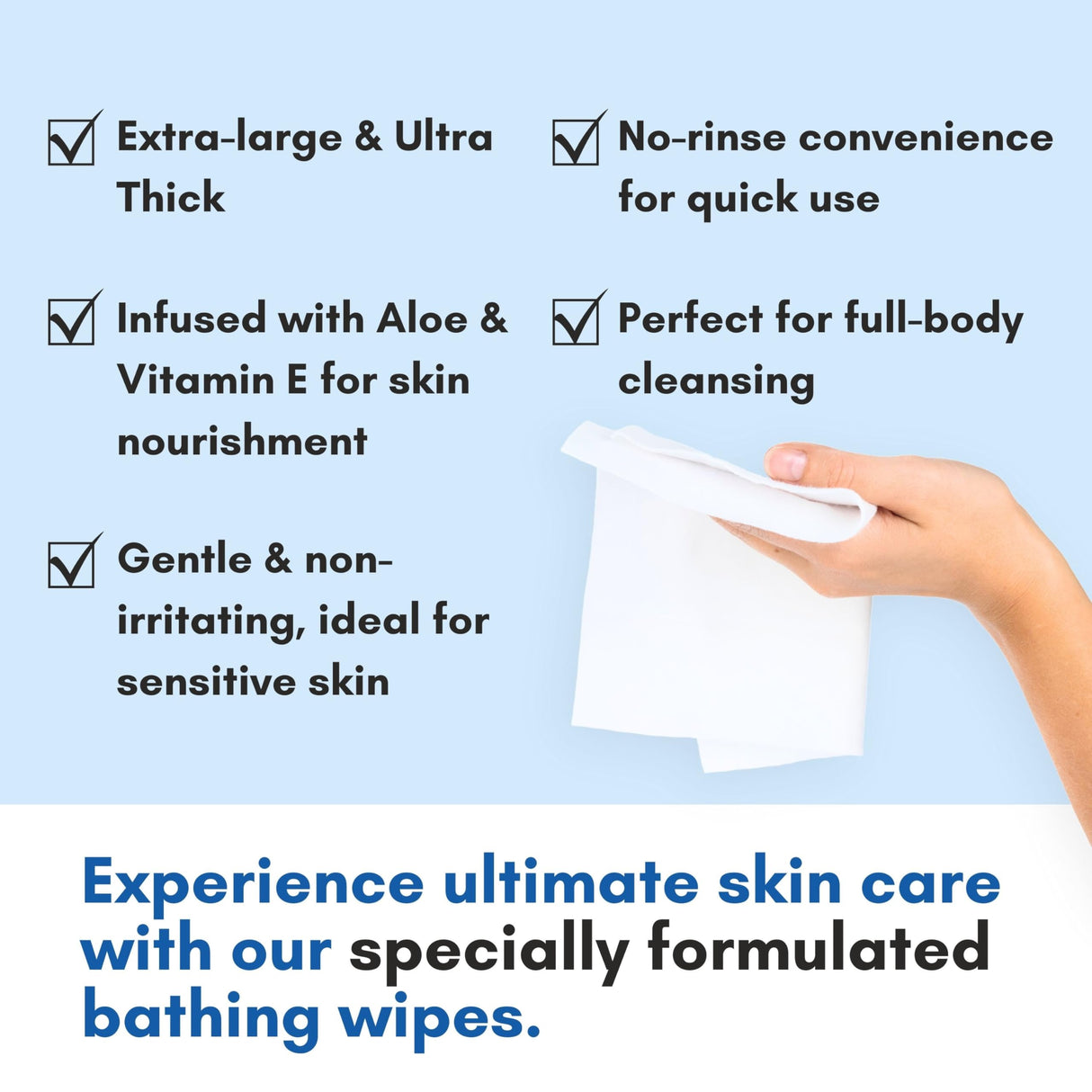 Nurture Rinse Free Bathing Wipes for Adults w/Aloe Waterless Cleansing for sensitive skin Disposable Adult Body Bath Wet Wipe for Disabled Bedridden (Pack of 40 (individually wrapped))