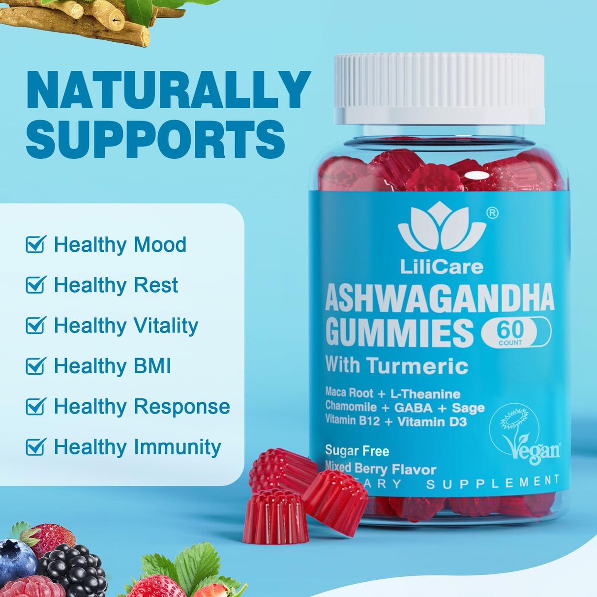 EnvyDeal Ashwagandha Gummies, 2000mg Organic Ashwa Root Extract Supplement for Women & Men - 60 Count - Ashwagandha Blend Gummies Combination Supplements