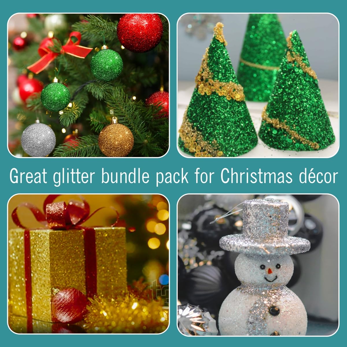 Christmas Glitter for Crafts 1 LB EA Bulk Fine Craft Glitter, 4 Count Christmas Confetti Pack Green, Red, Clear, Gold for Resin, Scrapbooking and Décor