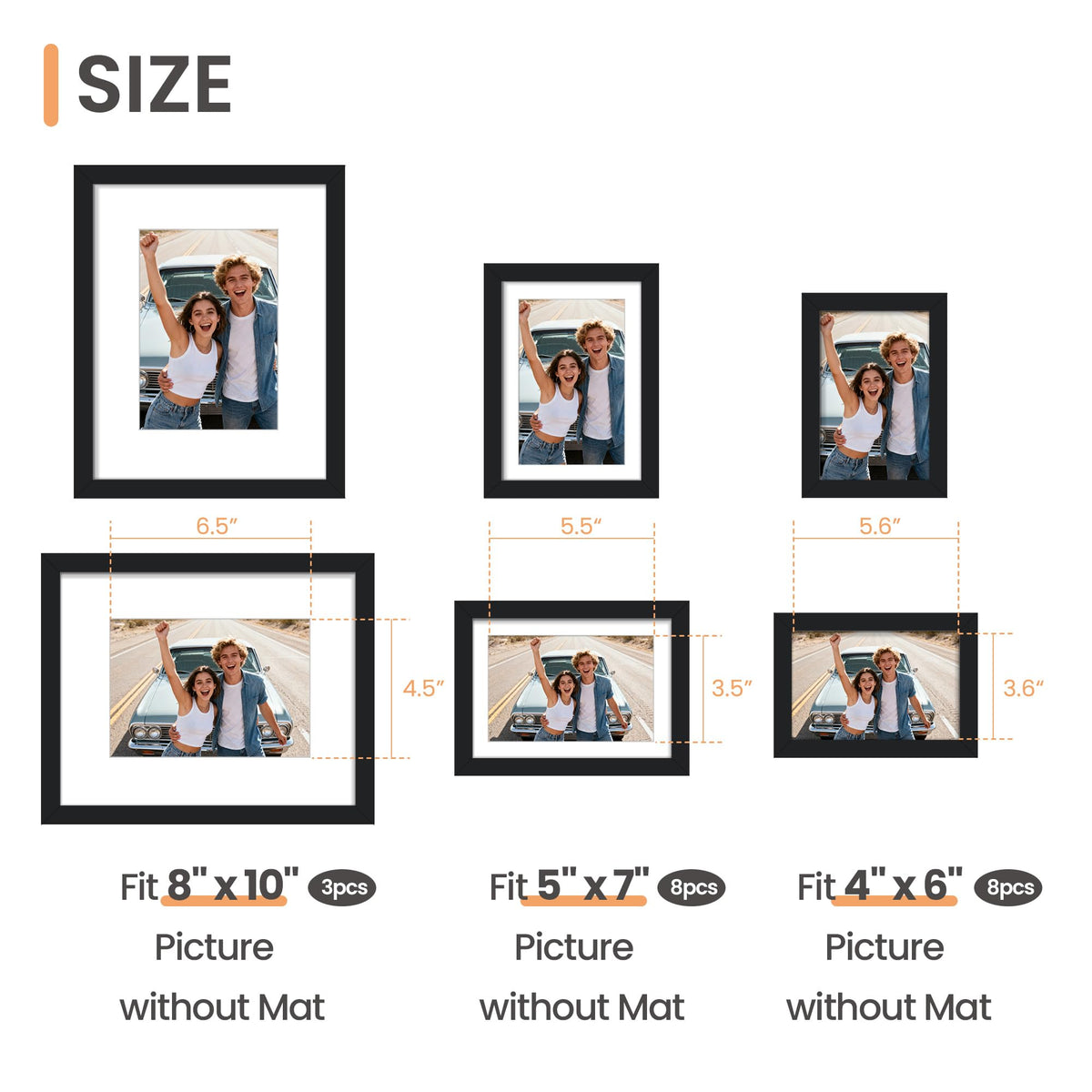 upsimples Picture Frames set of 19, Including 8x10, 5x7, 4x6 Black Frame