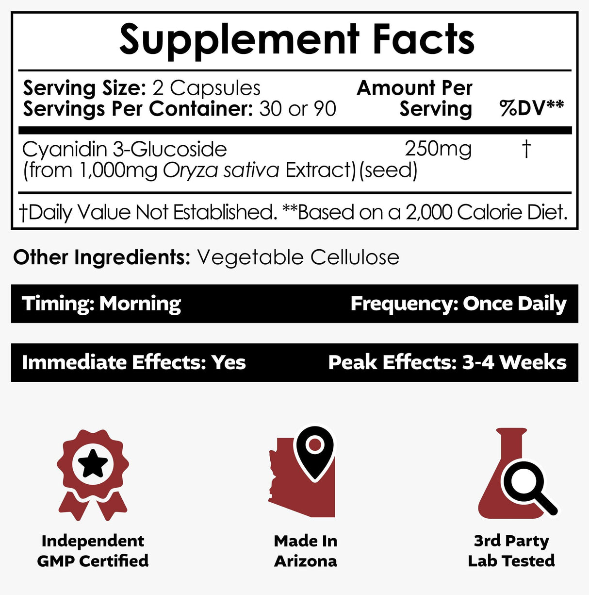 Nootropics Depot Cyanidin 3-Glucoside Capsules | 125mg | 60 Count | Black Rice Extract | C3G | Oryza Sativa | Metabolic, Vision, & Cognitive Support