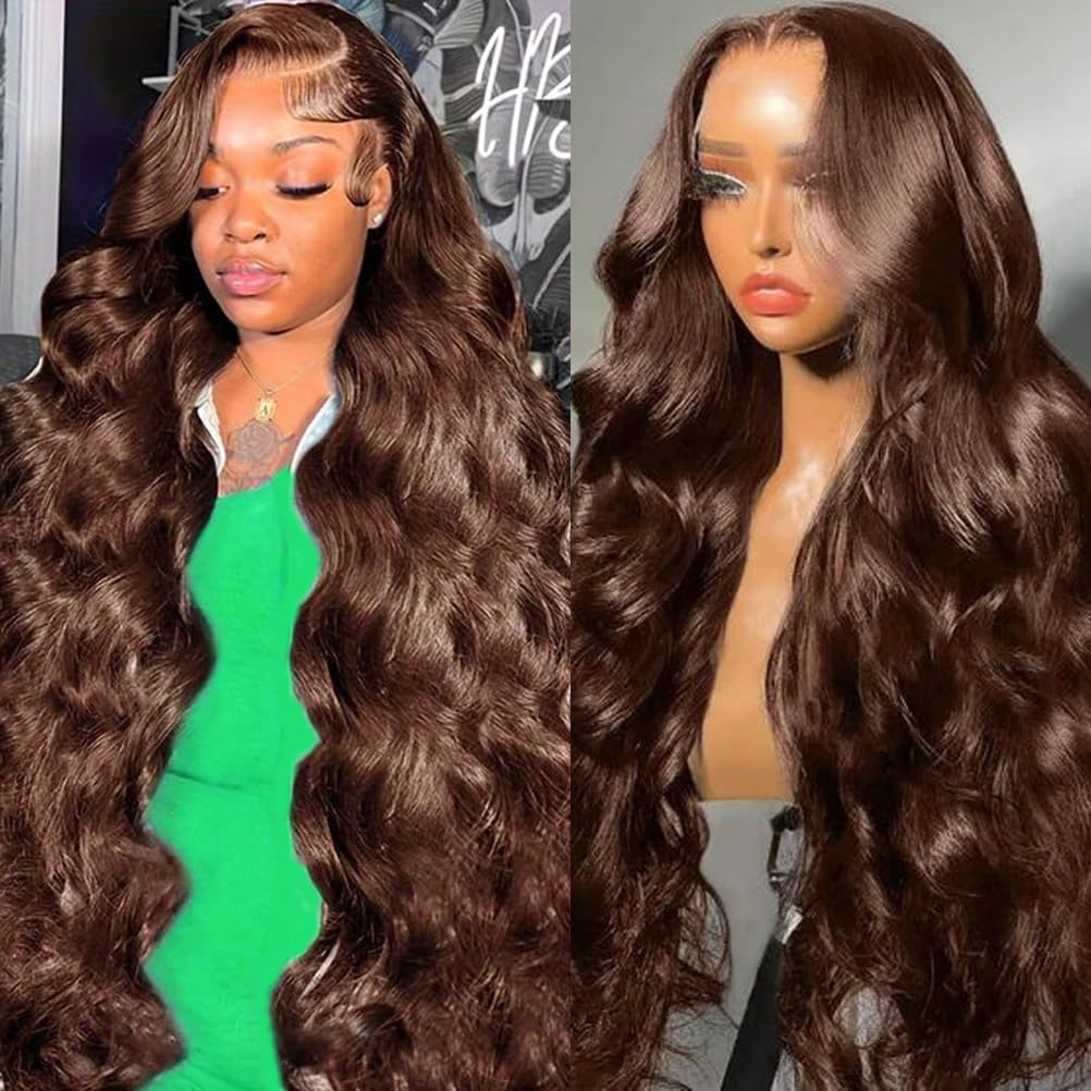 30inch Chocolate Brown Lace Front Wig Human Hair 13x6 Hd Lace Frontal Wigs Human Hair 200 Density Body Wave HD Lace Front Wigs Human Hair pre Plucked Colored Wigs for Women