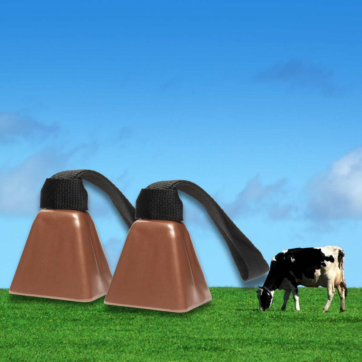 Bevin Bells Long Distance Cow Bells 10LD (Copper & Copper) | Christmas Bells | Made from Steel | Loud Noise Makers | w/White Strap Around The Handle | Easier to Hold | Made in CT, USA