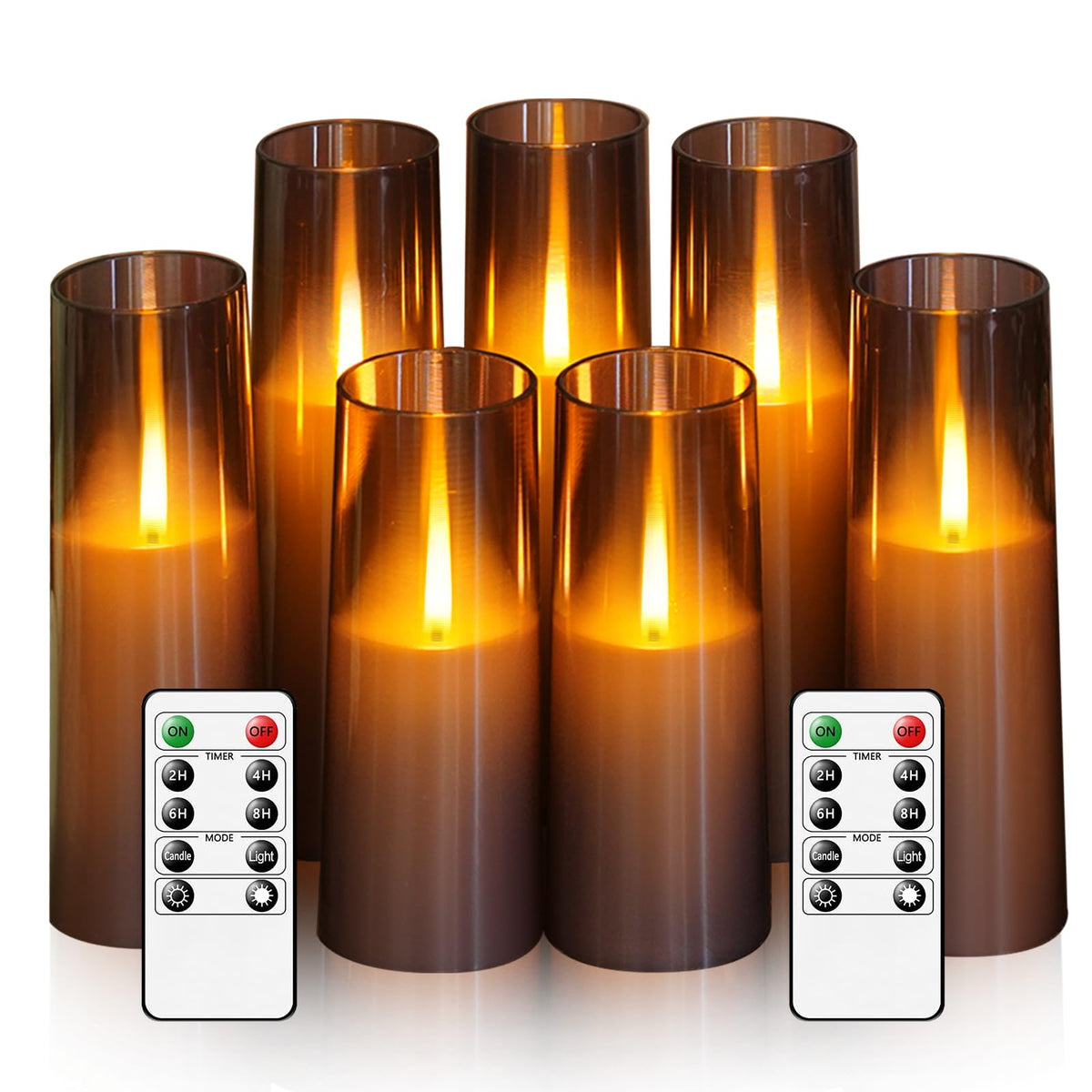 kakoya Flameless LED Candles Upgraded Realistic Flickering Flame,7Pcs Battery Operated Candles with Remote Timers,LED Pillar Candles for Home Decor,Christmas,and Parties(Grey)