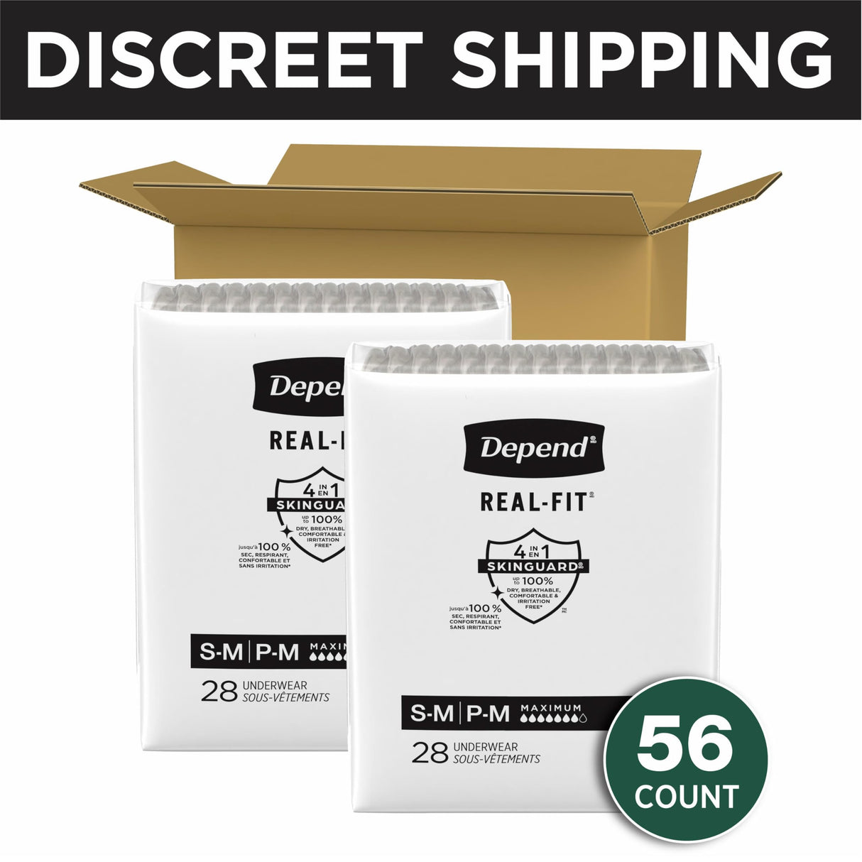 Depend Real Fit Adult Diapers, Incontinence Underwear for Men, Disposable, Maximum Absorbency, Small/Medium, Grey, 56 Count (2 Packs of 28), Packaging May Vary