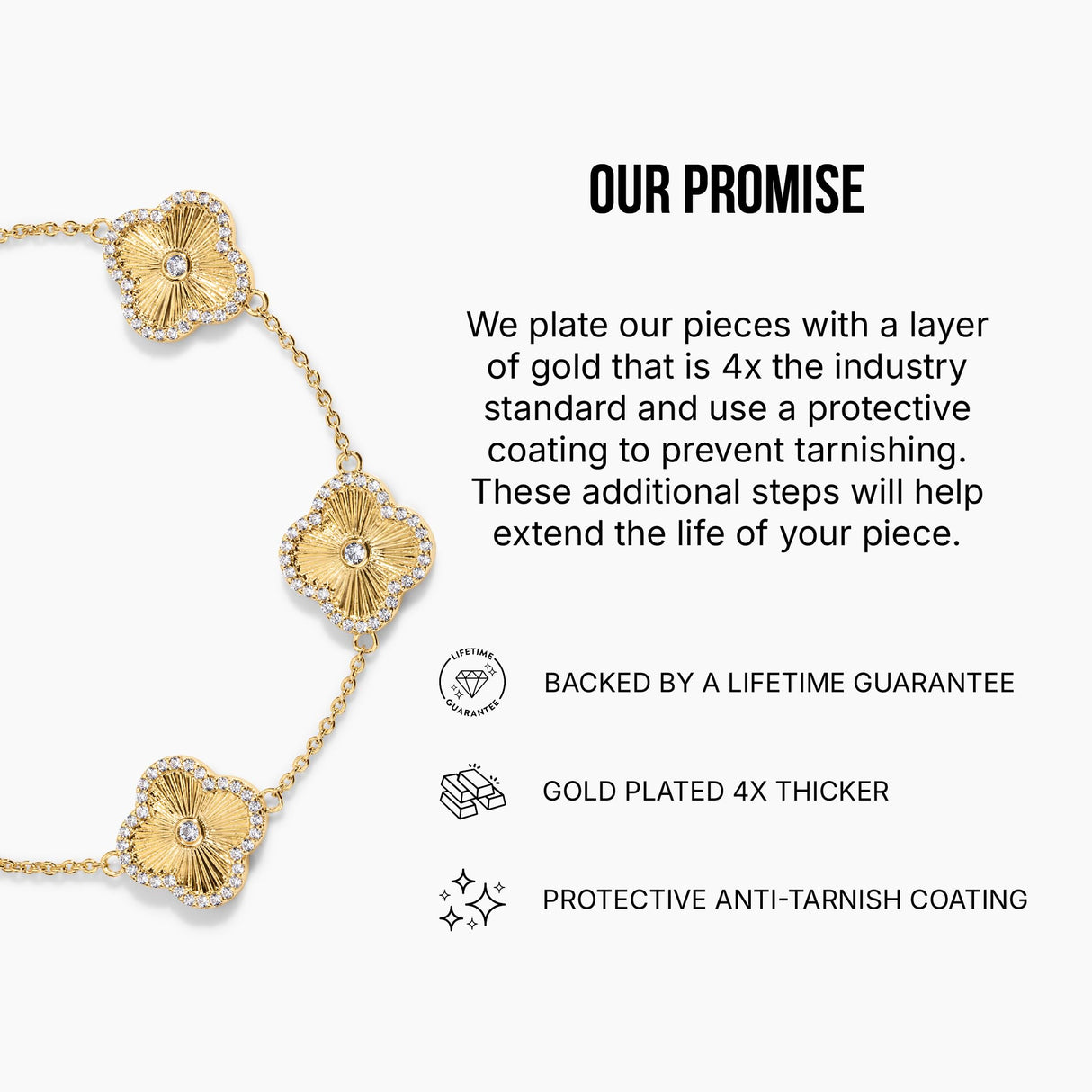 Electric Picks Icon Bracelet for Women, 14k Gold Plated Clover Charm Chain Bracelet, Adjustable 6"–7.5", Stackable Everyday Jewelry, Minimalist Gold Bracelet Gift