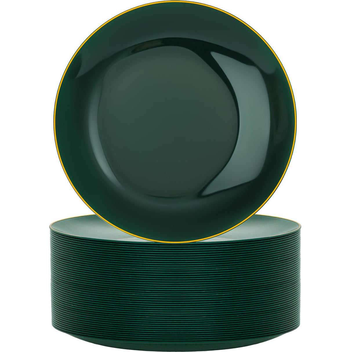 Nervure 100Pcs Green and Gold Plastic Plates - 10.25inch Disposable Green Dinner Plates - Heavy Duty Plastic Plate Ideal for Wedding & Party & Christmas