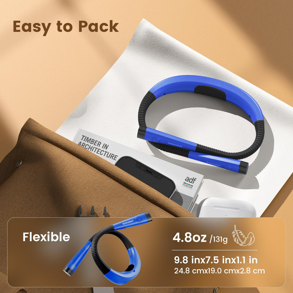 Glocusent Book Light, 3-Color & 6-Brightness Reading Light, Bendable Neck Light, 80-hr Lasting Rechargeable Book Light, Perfect Reading Lights for Books in Bed, Knitting, Repairing, Book Lovers Gifts