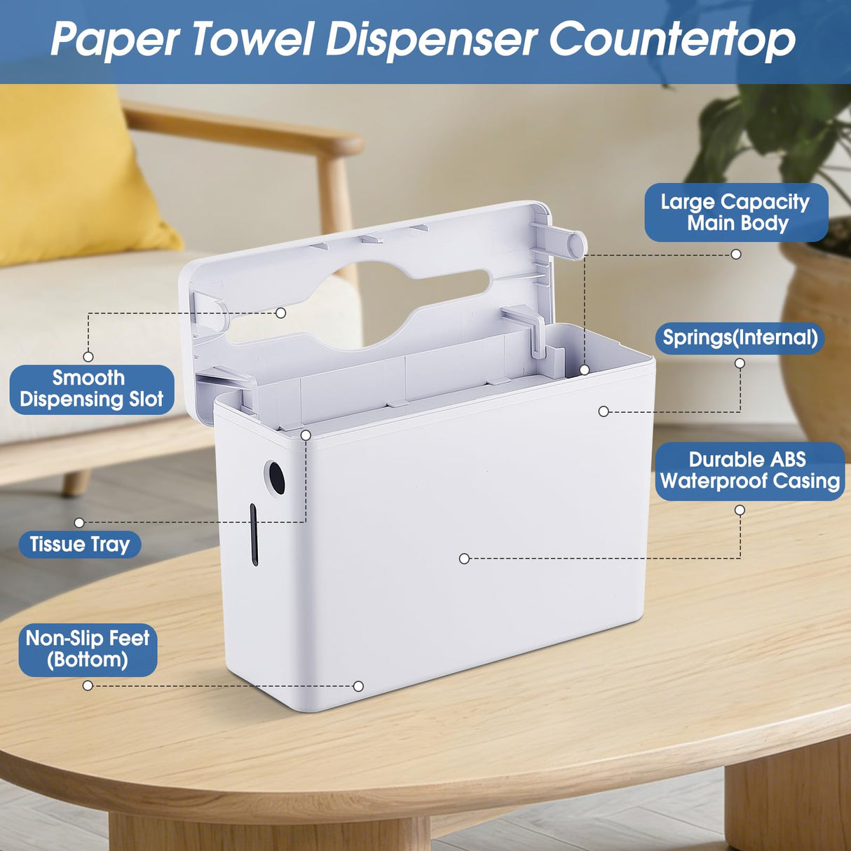 DUTYWORKS Paper Towel Dispenser Countertop, Large Capacity 200 Sheets, Non-Slip Base, Paper Towel Dispenser Compatible with Multifold, Z-Fold Towels, Ideal for Bathroom, Kitchen & Commercial Use