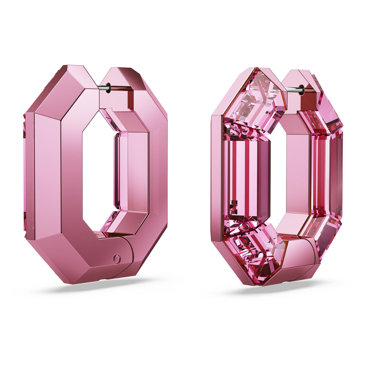 Swarovski Lucent Small Hoop Earrings, Pink Octagon-Shaped Crystals, Part of the Swarovski Lucent Collection