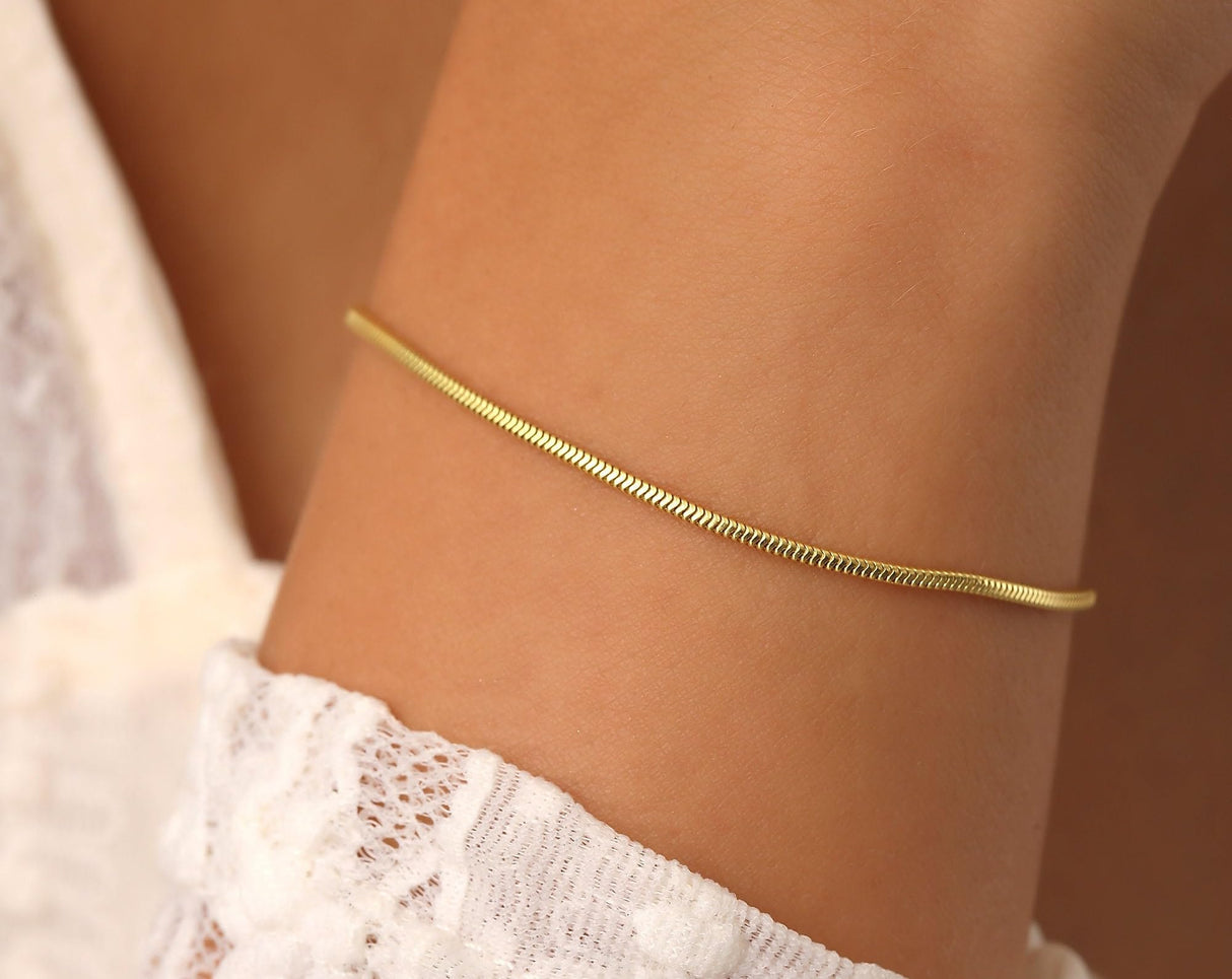 Charm Bracelet, 14K Gold Bracelets for Women,6.5",7",7.5",8",9" Dainty Snake Chain Bracelet Non Tarnish Jewelry Gifts for Her