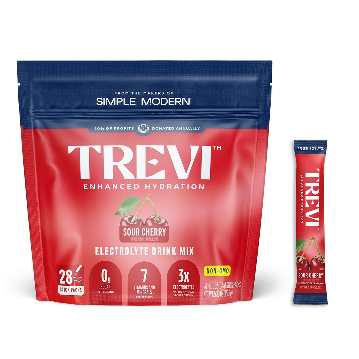 TREVI™ Sugar Free Electrolytes - Drink Mix Hydration Powder Packets - 28 Count - Sour Cherry