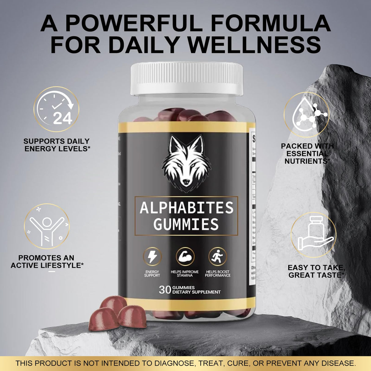 AlphaBites 7-in-1 Nitric Oxide Booster 30 Servings-IroWandMas VitaI Source Balance Gumnnies, GlutenFree, Vegan (1PCS)