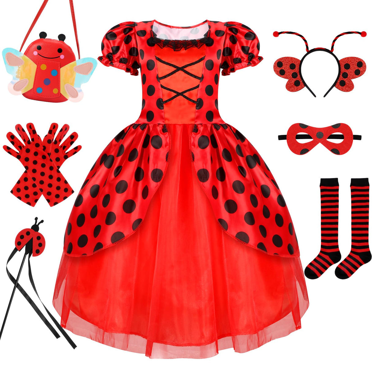 Ladybug Costume Lady Bug Costumes for Girls Halloween Costumes for Kids Toddler Costume Ladybug Dress Ladybird Dress Up for Birthday Christmas 7-8 Years
