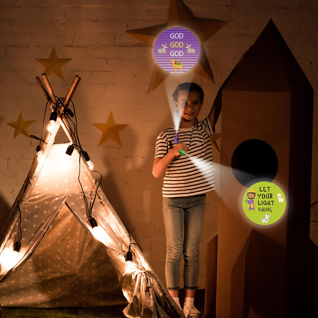 Tuanse 36 Pcs Halloween Christian Finger Lights Gifts Bulk Christian Bible Jesus Church Finger Flashlights Glow in the Dark Religious Inspirational Party Favors for Kids Christmas Halloween Gifts