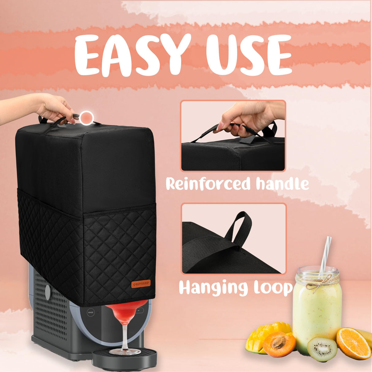 CROTIRAD Slushie Machine Dust Cover for Ninja Slushie Frozen Drink Maker, Hanging Dust Cover for Ninja Slushy Machine, Easy Foldable Fits Ninja Slushi Maker, Quilted Black