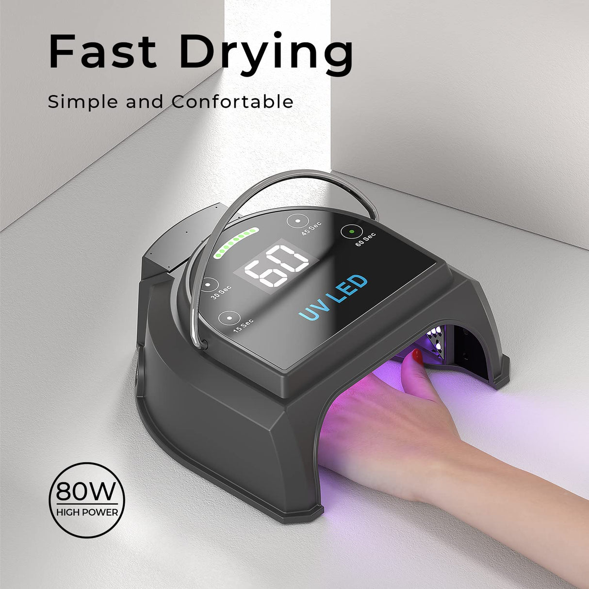 Gelpal 80W Professional Cordless UV LED Nail Lamp, UV Lights for Nails with 45 Beads and Rechargeable Battery, Portable LED Gel Nail Curing Dryer, Nail Polish Machine for Salon or Home, Black