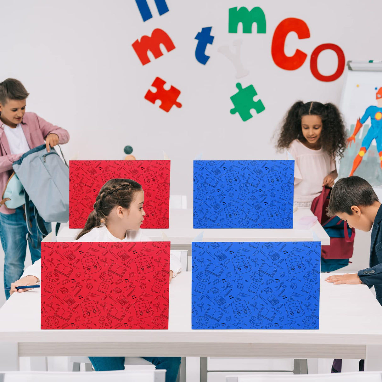 Crtiin 24 Pcs Desk Dividers for Students Privacy Folders Standard School Privacy Cardboard Board Desks Reduces Distractions for Testing Classroom Keep Eyes from Wandering(Cute)