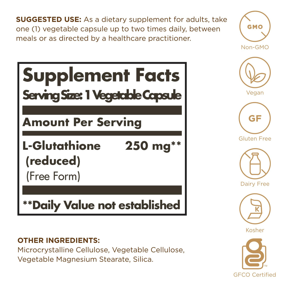 Solgar Reduced L-Glutathione 250 mg - 60 Vegetable Capsules - Antioxidant Support - Non-GMO, Vegan, Gluten Free, Dairy Free, Kosher - 60 Servings