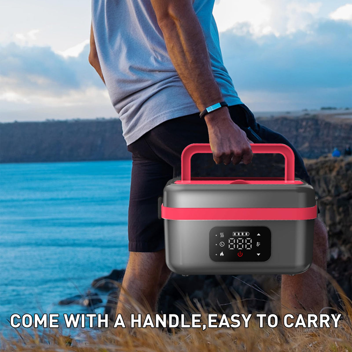 JingHua Cordless Electric Heated Lunch Box for Men Women, 1L Rechargeable Lunch Box Self-Heating Food Warmer with Keep Warm Function Ideal for Indoor Outdoor Work Office Camping Travel