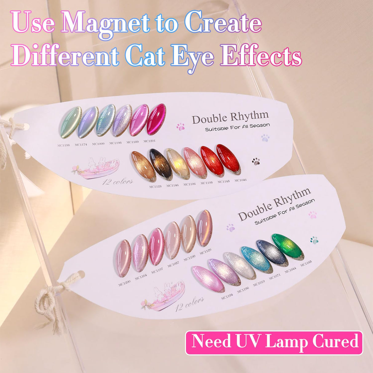 Double Rhythm 28Pcs 0.5Oz Gel Nail Polish Set Same Color Same Bottle Soak Off Gel Polish Kit Nail Art Manicure Salon DIY at Home for Women (Magnetic Cat Eye Collection-T24-7)