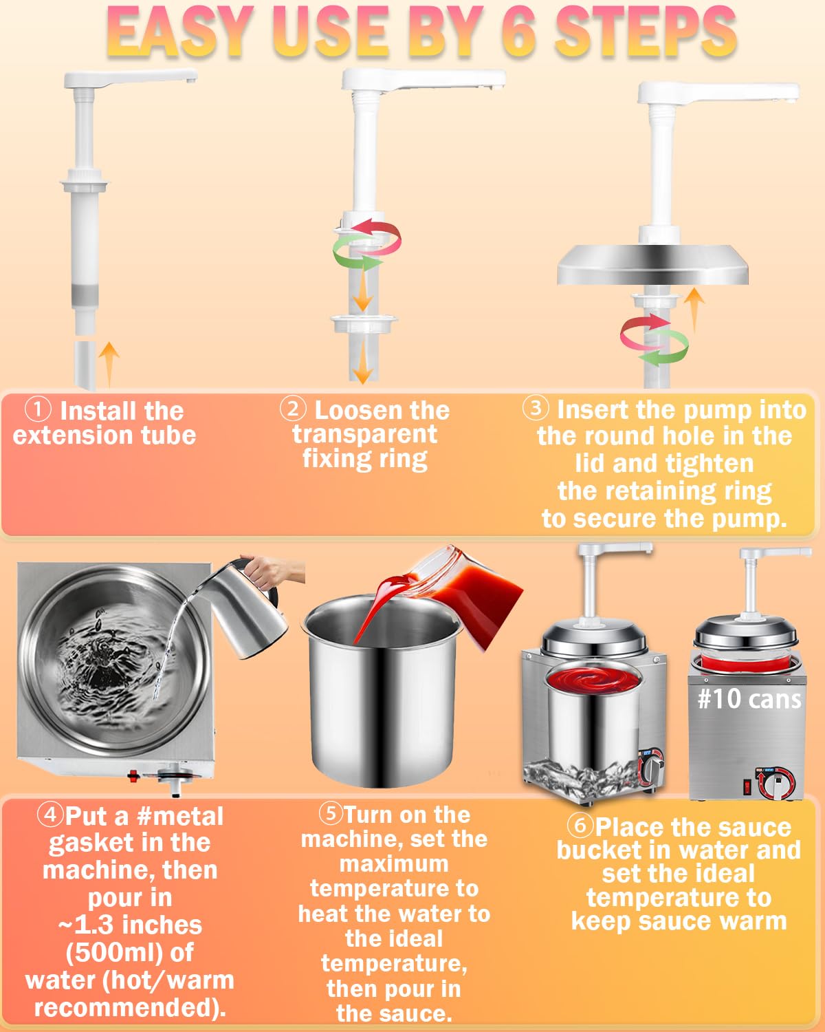 Nacho Cheese Dispenser - 2.8 Qt Nacho Cheese Warmer Machine with Pump, Stainless Steel Hot Fudge Sauce Warmer W/6-Level Temperature Adjustment,Syrup Hot Fudge Dispenser for Hot Fudge Cheese Caramel