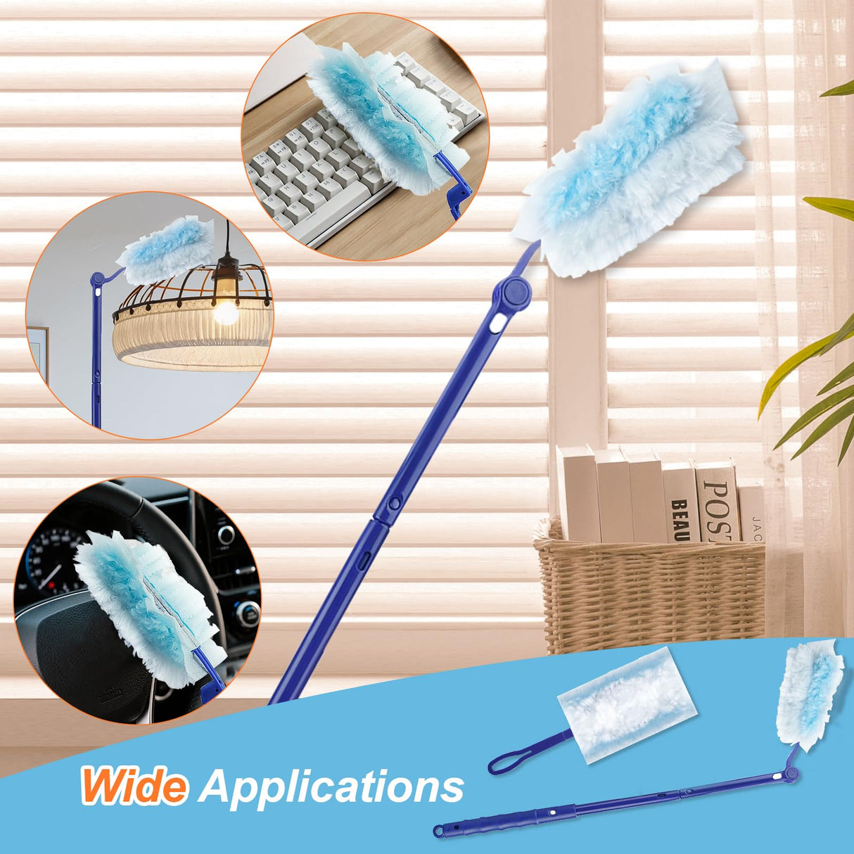 50 Count Duster Refills Kit for Swiffer Duster, One-Sided Electrostatic Duster with 2 Handles, Heavy Duty Dusters Refills Replacement for Cleaning Home, Blinds, Fans, Corners