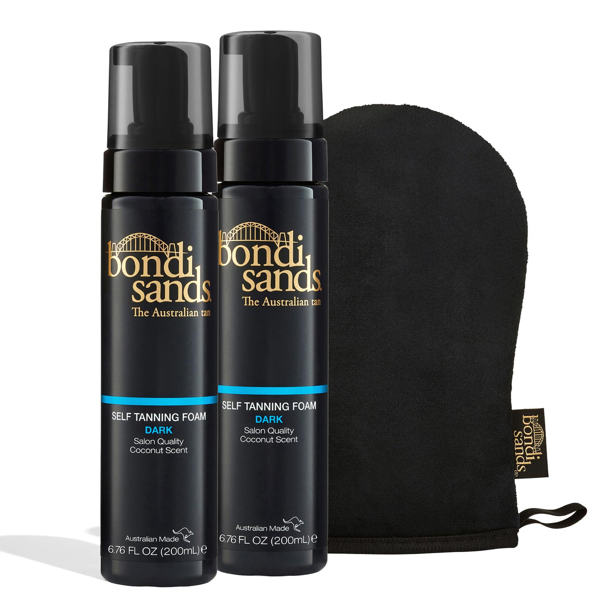 Bondi Sands Dark Self Tanning Foam Value Kit | Includes 2 Lightweight Sunless Tan Foams + 1 Application Mitt for a Flawless Finish