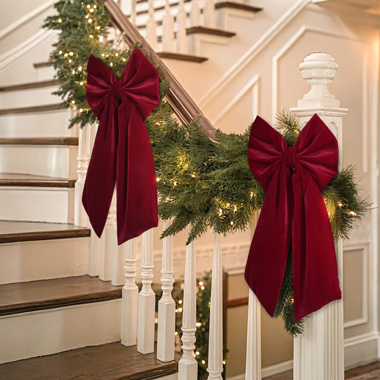 Christmas Decorations - Christmas Bows - 2 Pack 36x18 Inches Large Red Velvet Christmas Tree Topper - Burgundy Ribbon Gift Bows - Xmas Decor for Indoor Outdoor Home Wreaths Mantle Front Door Wedding