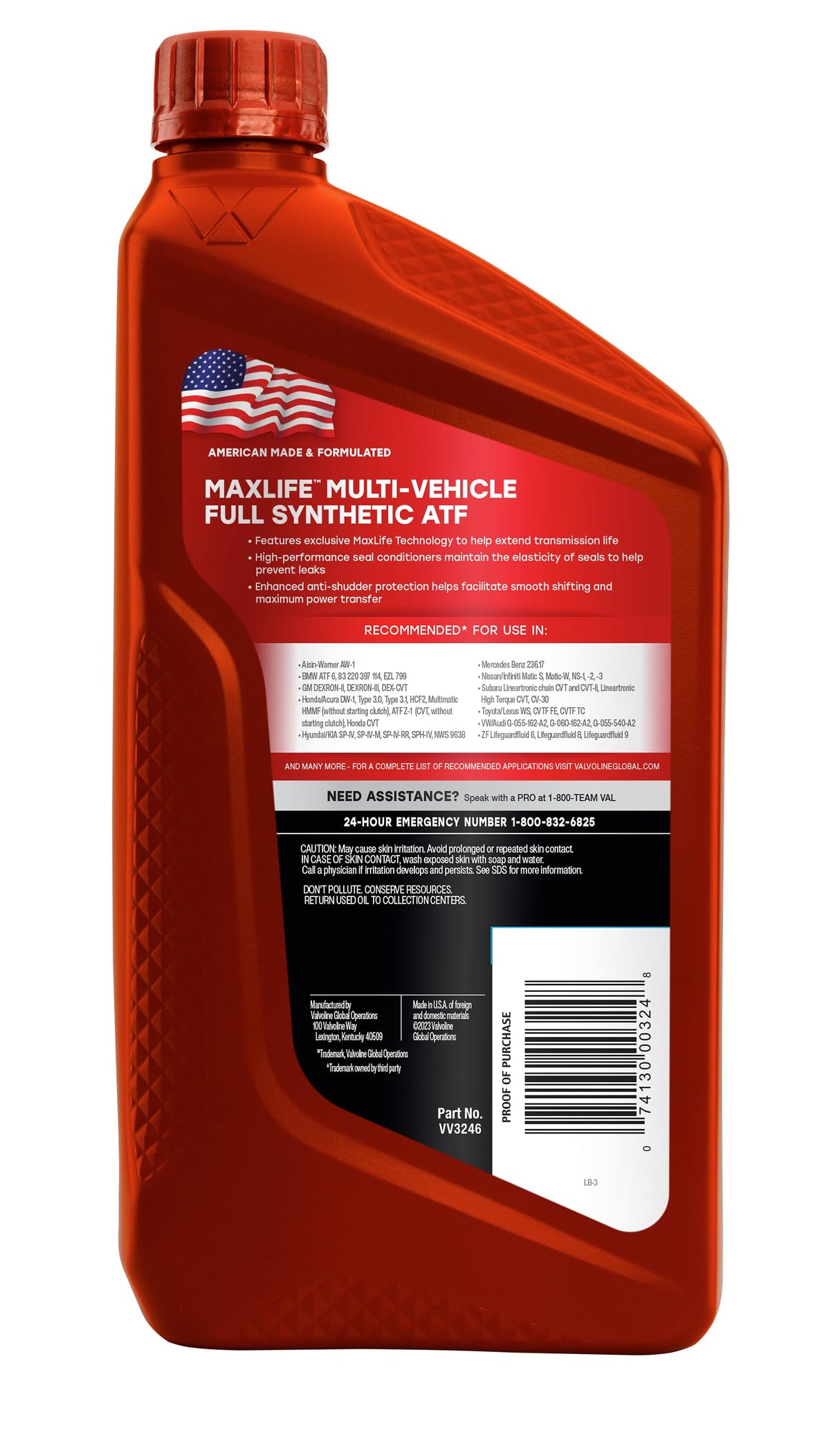 Valvoline Multi-Vehicle ATF Full Synthetic Automatic Transmission Fluid 1 Quart