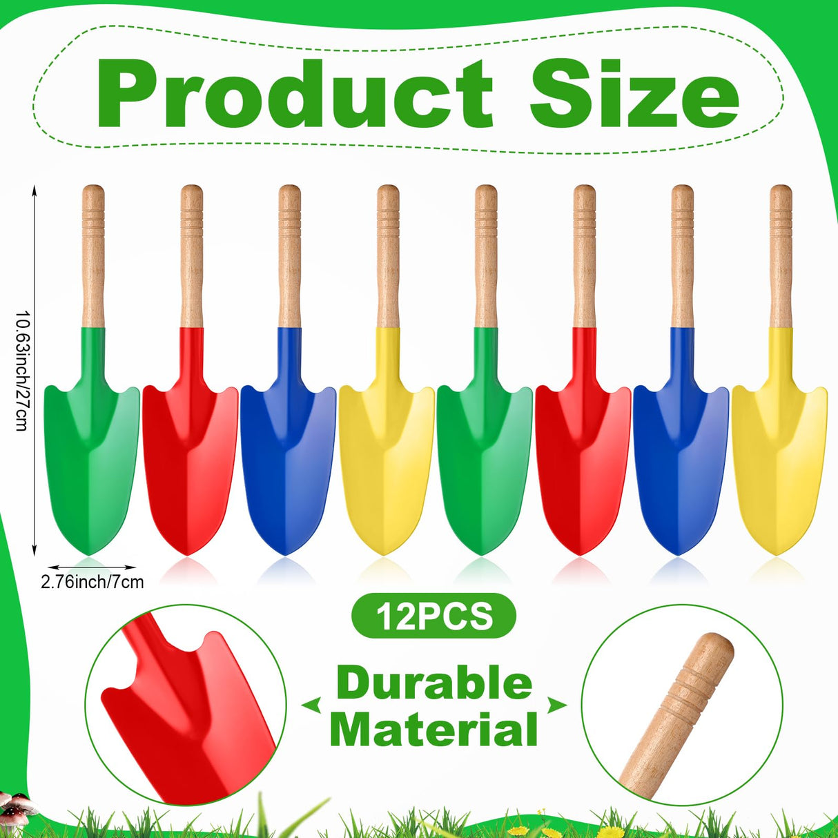 Gisafai 12 Pcs Toy Shovels for Kids Gardening Tools Kids Shovel Mini Metal Garden Shovel Sand Shovels with Sturdy Wooden Handle for Summer Beach Toddler Soil Planting Digging Tools, 4 Colors