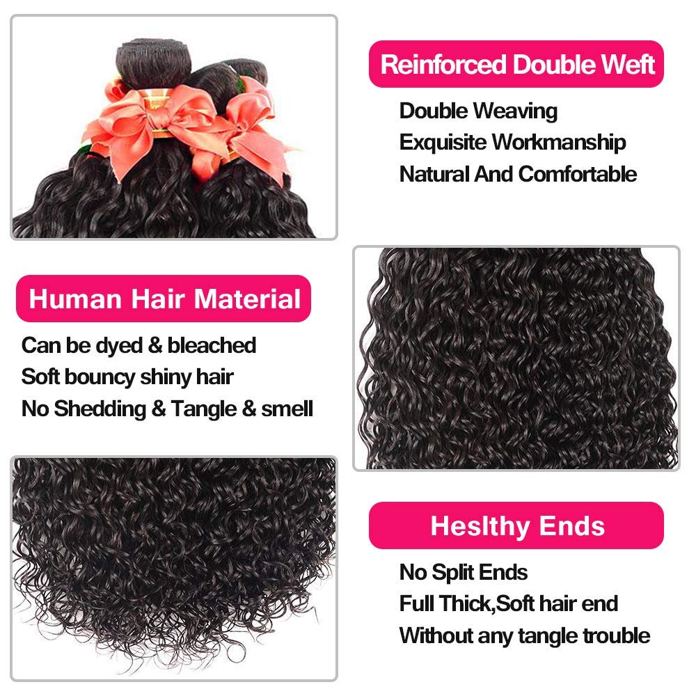 Alimog Deep Water Wave Human Hair Bundles 10A Wet and Wavy Bundles Human Hair 24 26 28 Inch Brazilian Burmese Curly Weave 3 Bundles Human Hair Extension Natural Color