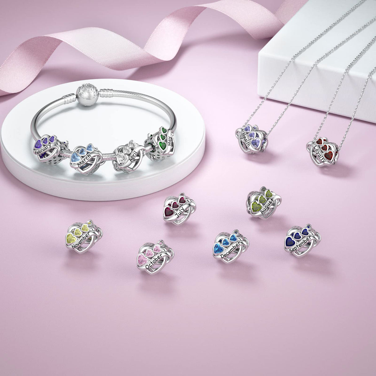 JIAYIQI Heart June Birthstone Charm for Pandora Charms Bracelet