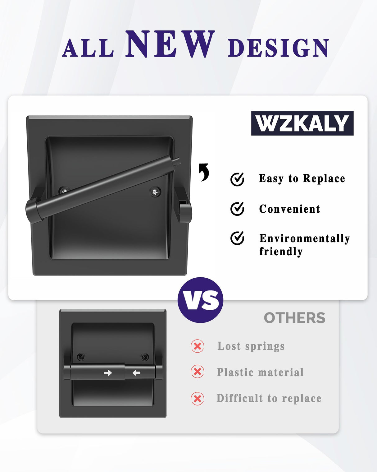 WZKALY Matte Black Recessed Toilet Paper Holder for Large Rolls, Pivoting Black Toilet Paper Holder Wall Mount Stainless Steel, in Wall Toilet Paper Holders Black, Bathroom Toilet Paper Wall Holder