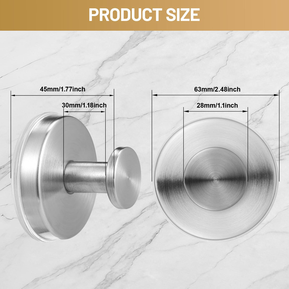 Fenas Large Suction Cup Hooks, Heavy Duty 15lb Holds Towel & Robe, No-Drill Shower Bathroom Hooks for Tile Wall Glass Mirror, Mounts on Smooth Non-Porous Surfaces (2 Pack, Brushed Nickel)