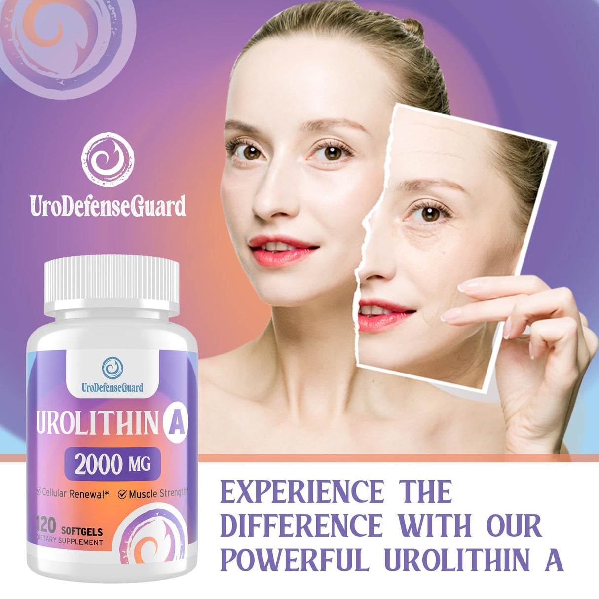 UroDefenseGuard Urolithin A Supplement 2000mg for Men Women - 120 Softgels (1 Bottle)
