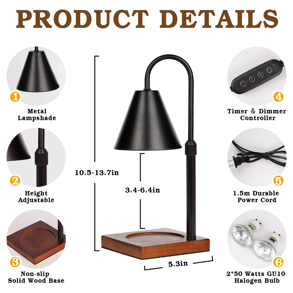 Modern Candle Warmer Lamp with Timer, Dimmable Candle Lamp Warmer, Men Women Christmas Birthday Gift, Black Candle Warmer, Adjustable Candle Light Warmer, Cozy Living Room Bedroom Home Decor