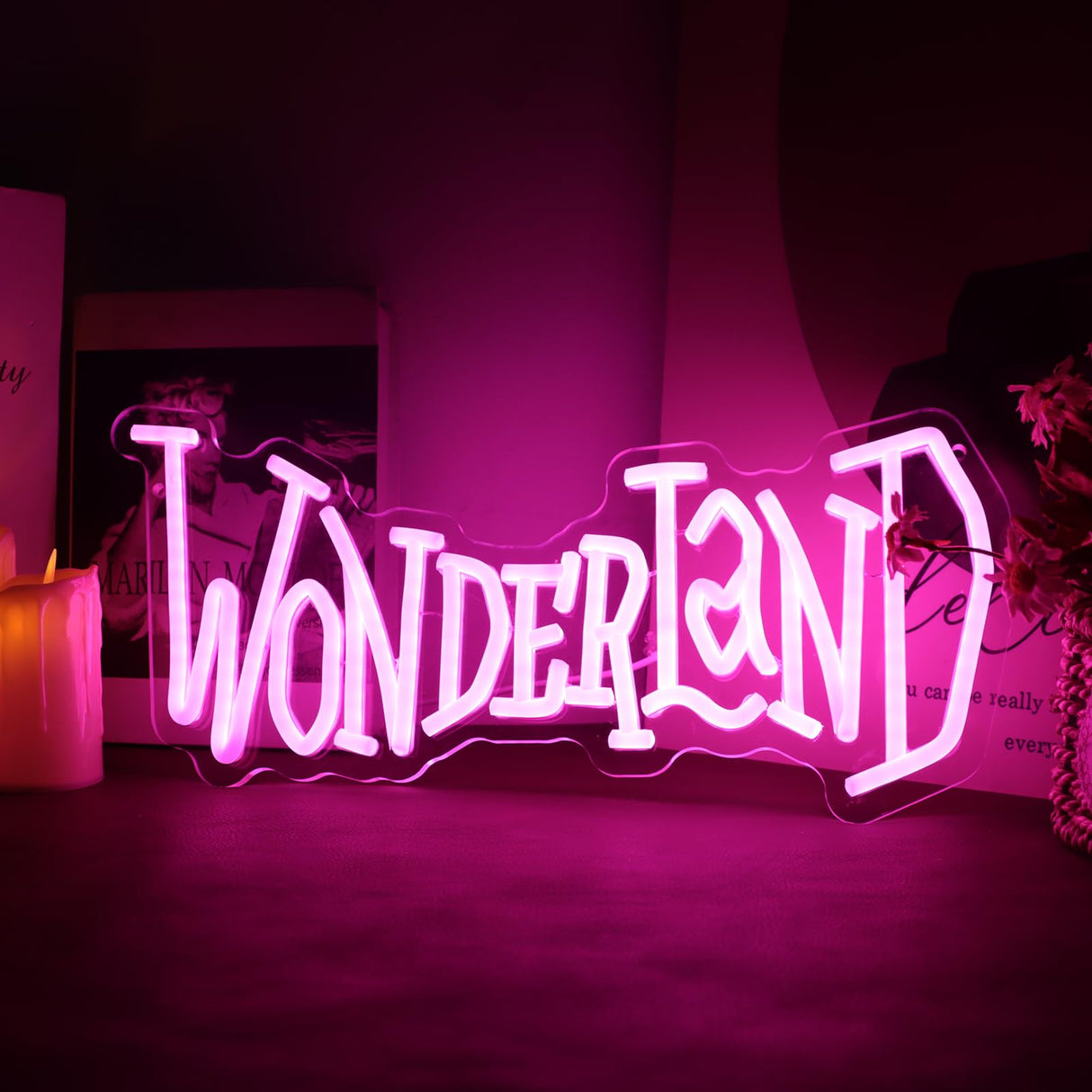 Wonderland Neon Signs Alice In Wonderland Neon Light for Wall Art Decor, Dimmable Pink LED Neon Lights for Bedroom Theme Hotel Bar Decorations Halloween Christmas Kids Gifts 7 * 16 IN