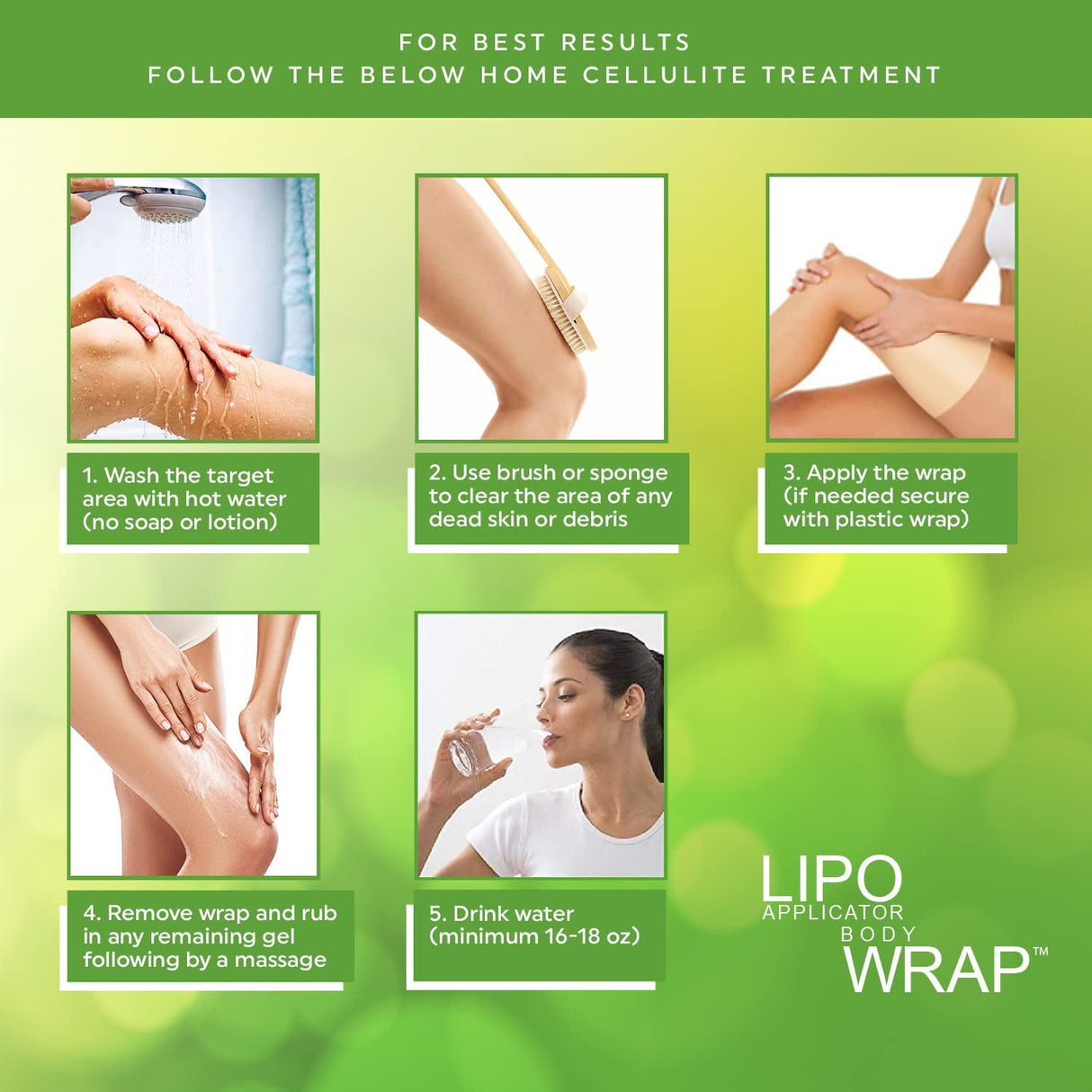 lipo applicator Ultimate Body Wrap with Guarana, Green Tea, and Seaweed Works for Stomach Belly Legs Arms Abdomen. 4 Wraps