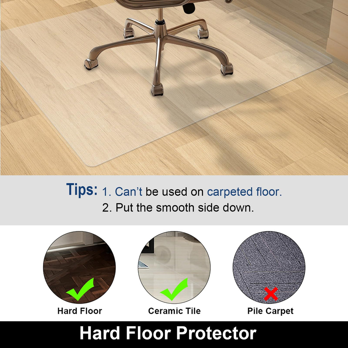 AiBOB Chair Mat for Hardwood Floor, 36 X 48 inches Desk Chair Mat for Wood and Tile Floors, Protection Mats for Office and Home, Easy Glide for Chairs