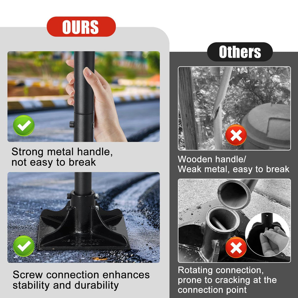 Steel Tamper Tool, Heavy Duty Garden Ground Steel Tamper Tool Kit Long Handle 58 Inch, 8x8” Square Dirt Hand Tamper Landscaping Garden Tools for Leaving Soil, Sand, Gravel, Asphalt, Driveway