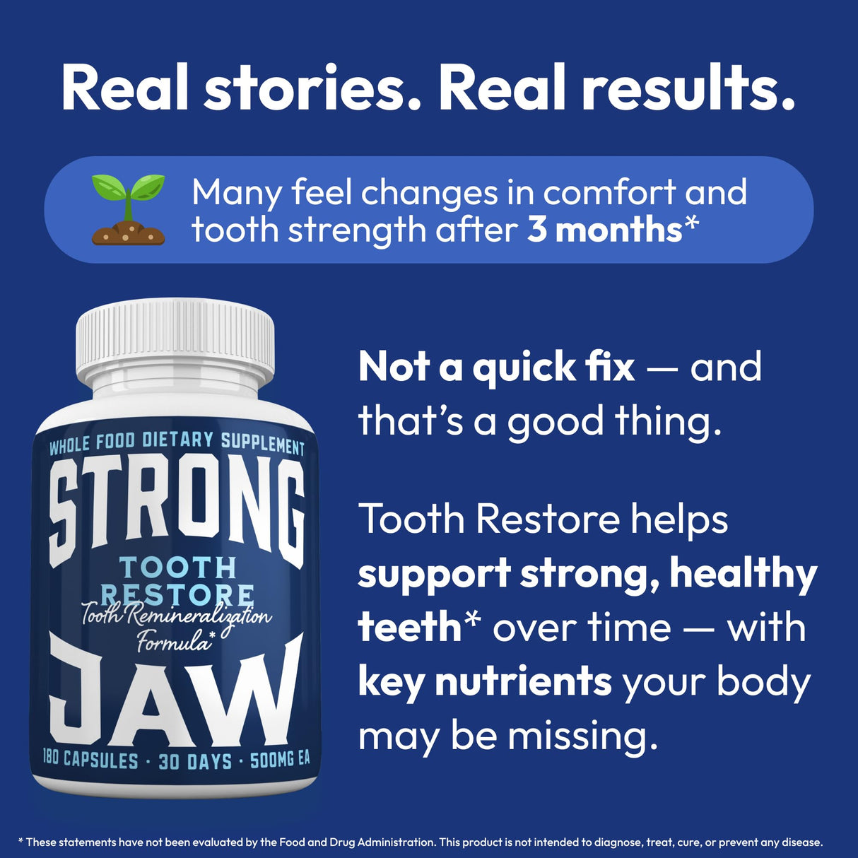 Strong Jaw Tooth Restore for Adults with Remineralizing Gum Support 180 Capsules Made in USA - Teeth Vitamins for Strong Teeth Bone Health Supplement Calcium VitaminD3 Hydroxyapatite Enamel Repair