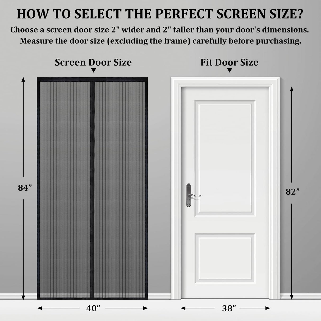 Magnetic Screen Door - Self Sealing, Heavy Duty, Hands Free Mesh Partition Keeps Bugs Out Let Breeze in- Pet and Kid Friendly - Keep Open Feature (Black, Fit Door Size 38 x 82 Inch)