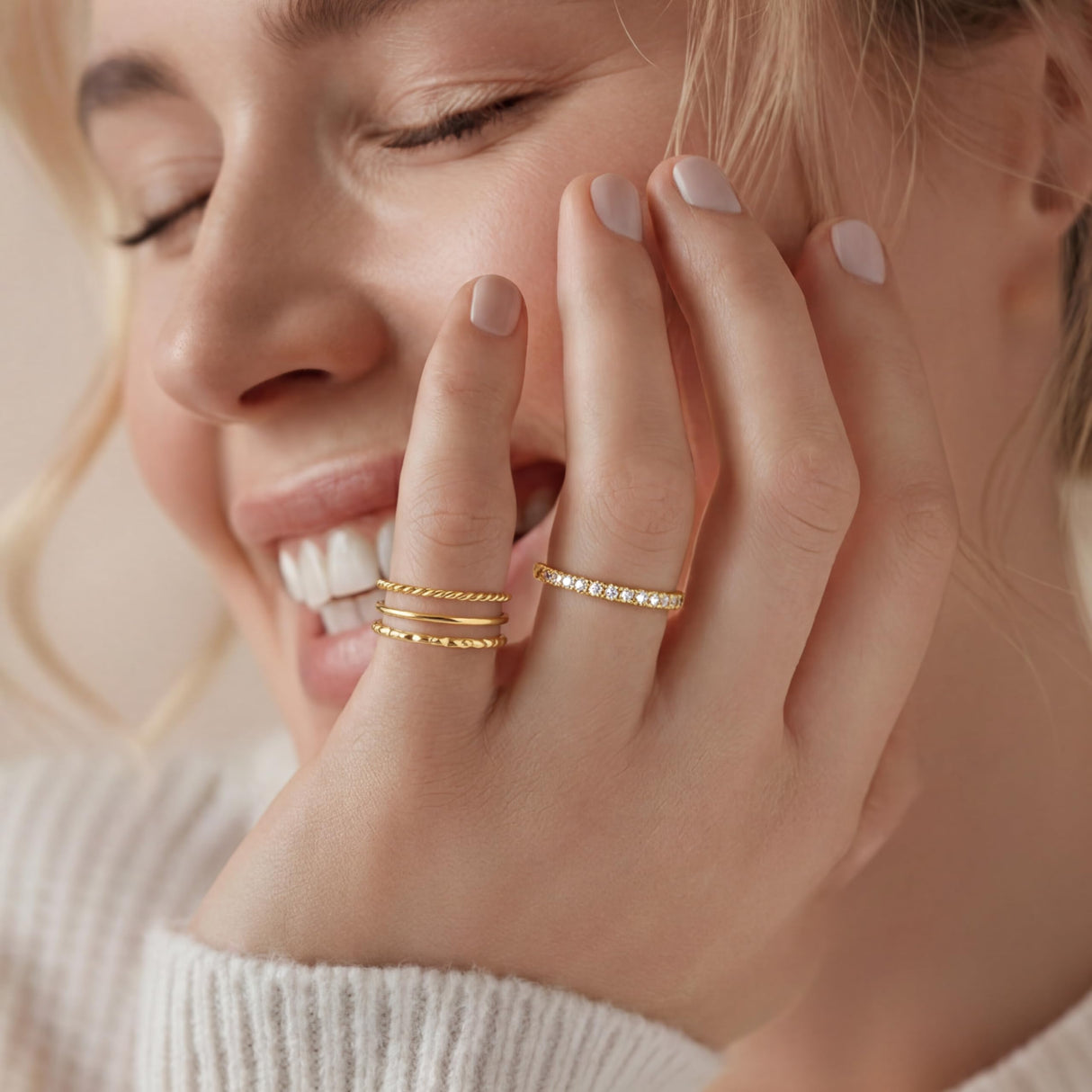 Gelbesty Size 4 Gold Pinky Rings for Women, Non Tarnish 14K Gold Plated Rings for Wedding Engagement, Stackable Thin CZ Bands Set Comfort Fit 4Pcs