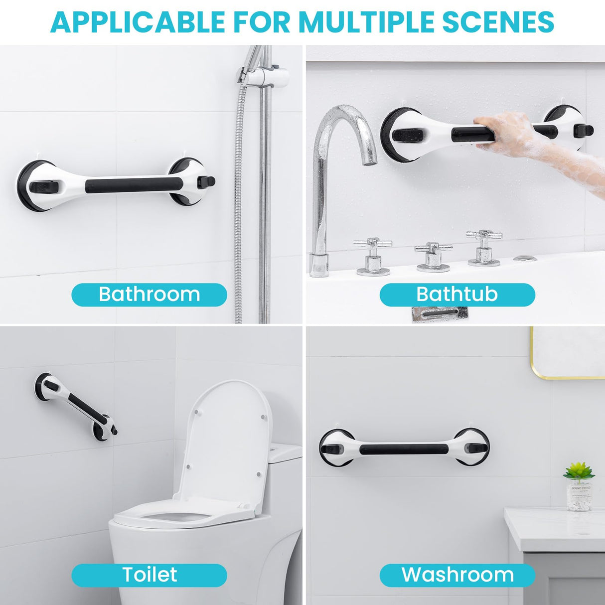 TAILI Shower Grab Bar 2 Pack Suction Grab Bars for Bathtubs and Showers, Heavy Duty Shower Handle Removable Shower Handrails for Seniors and Elderly, Bathroom Safety Grip No Drilling Waterproof, Black